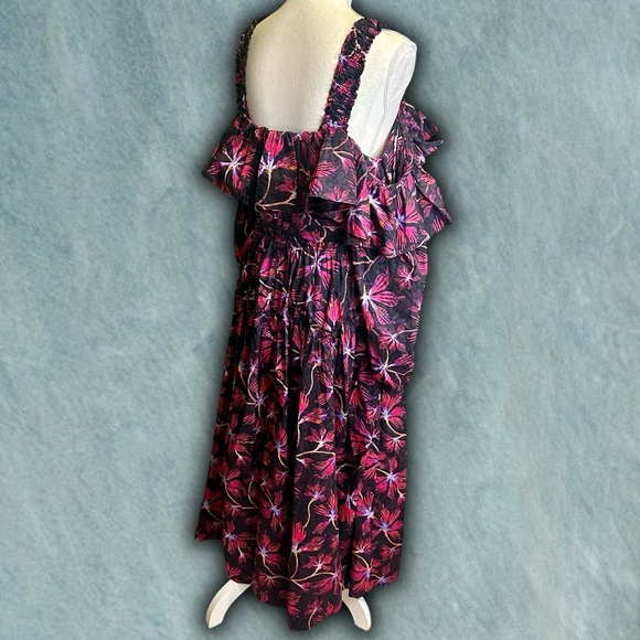NWOT Ulla Johnson ‘Caprice’ Black & Pink Floral-Print Cotton Midi Dress Size 8 - Picture 13 of 16